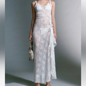 MAISIE Sheer White Lace Backless Maxi Dress NWT